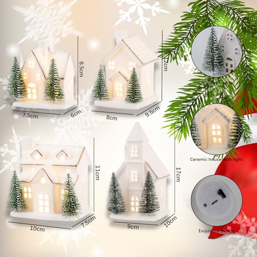 Ceramic Christmas Village Set with LED Lights, Tabletop Decor K751