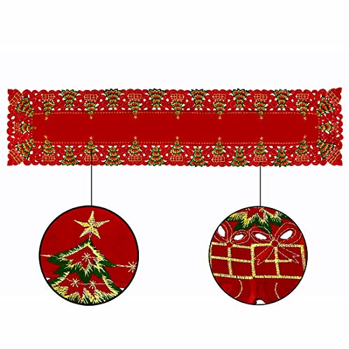 Embroidered Christmas Holly Tree Table Runner, Rectangular 16 x 72 Inch J70567