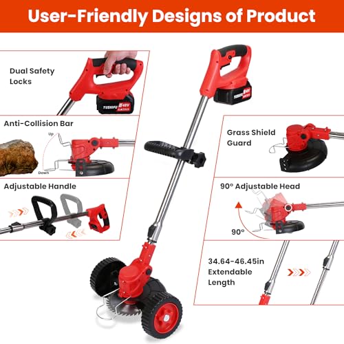 Cordless Grass Trimmer with Wheels, 3-in-1 Lawn Edger S8071