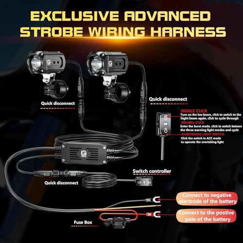 Motorcycle Auxiliary LED Light Kit, White/Amber Fog Light with Mount Brackets, Waterproof 60W V553