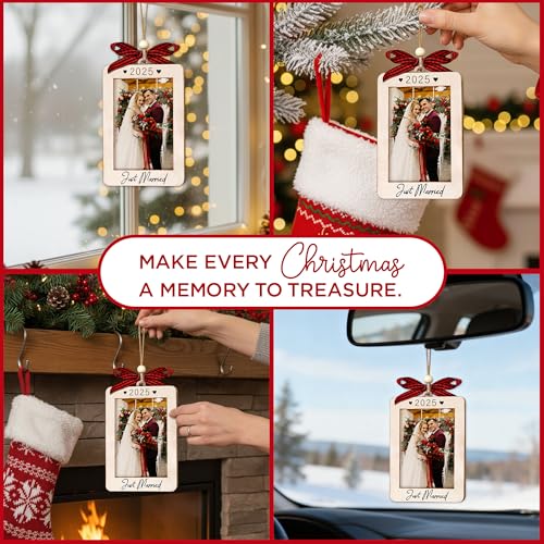 Christmas Ornament Picture Frame - Wooden Landscape Photo Frame for Tree U347