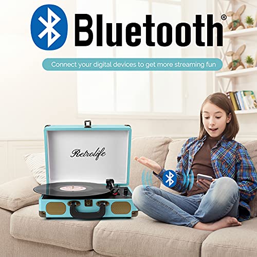 Bluetooth Portable Suitcase Vinyl Player with Built-in Speakers, 3-Speed Turntable R2173