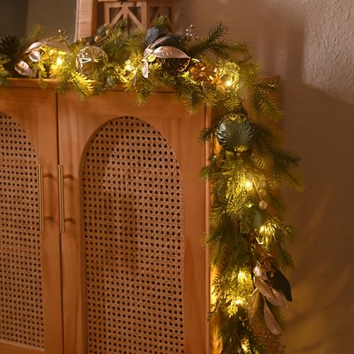 Christmas Garland with Lights 6Ft Prelit for Mantle Stairs Railing I539