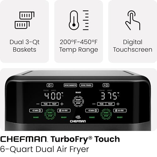 6 Quart Dual Basket Air Fryer with Digital Touchscreen P315