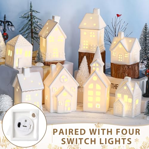 28 Pcs Ceramic LED Christmas Village Set with Houses, Trees & Lamp Posts Y25286