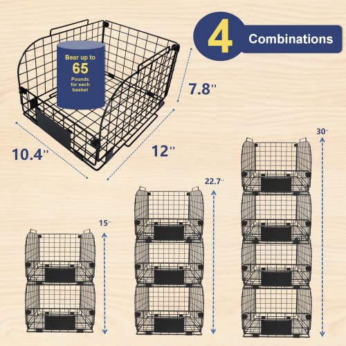 Wire Stackable Baskets for Kitchen Pantry Organizing, 4 Pack, Black G814232