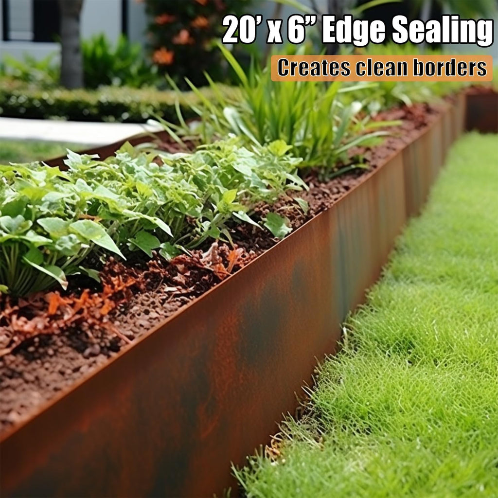 6 Pack Steel Lawn Edging, Cor-Ten Steel, 40 inch Strips, 6 inch Depth, 20FT Total I286