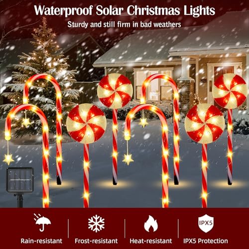 Solar Walkway Lights Outdoor, 8 Pack Candy Cane Christmas Decorations L731