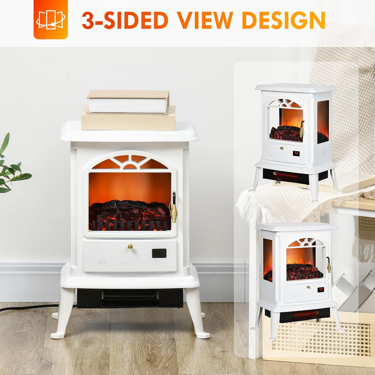 Electric Infrared Fireplace Stove, Freestanding Heater with Log Flame M110378