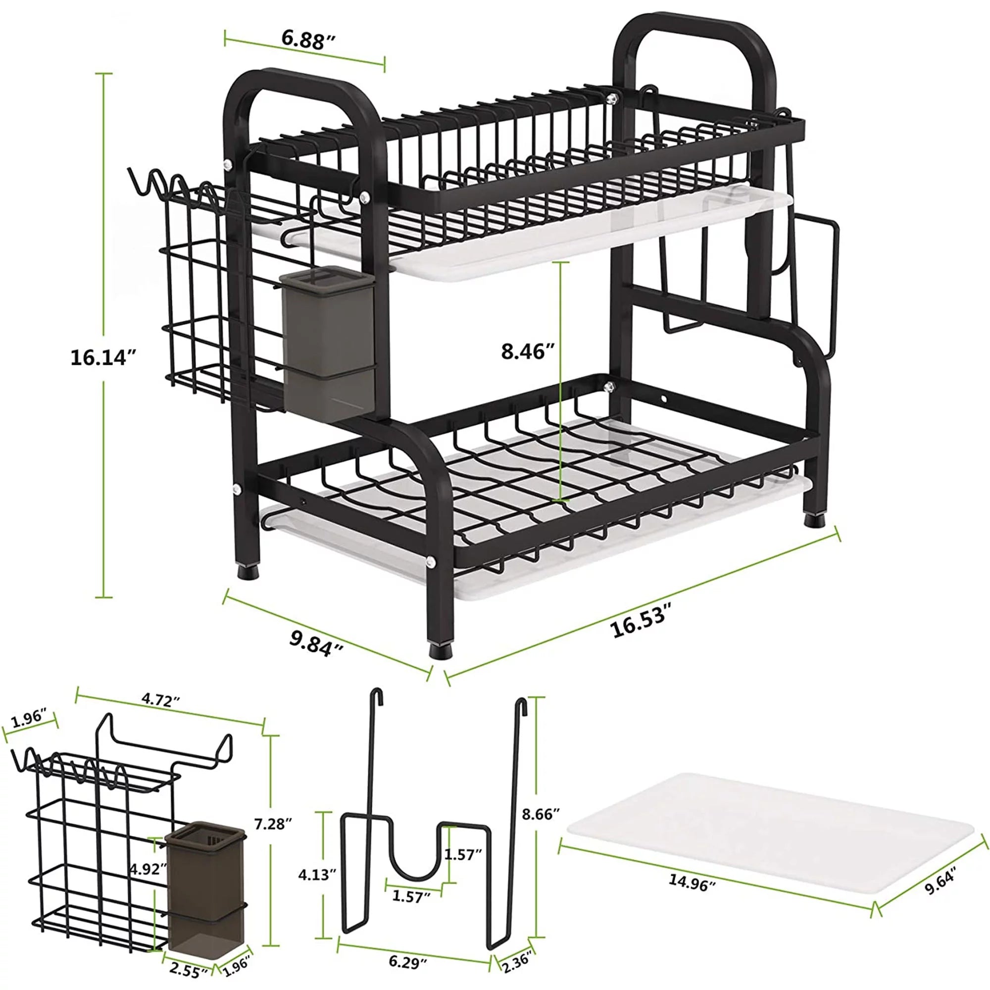 Over the Sink Dish Drying Rack - Adjustable 2-Tier Large Kitchen Organizer with Cutting Board Holder Y932