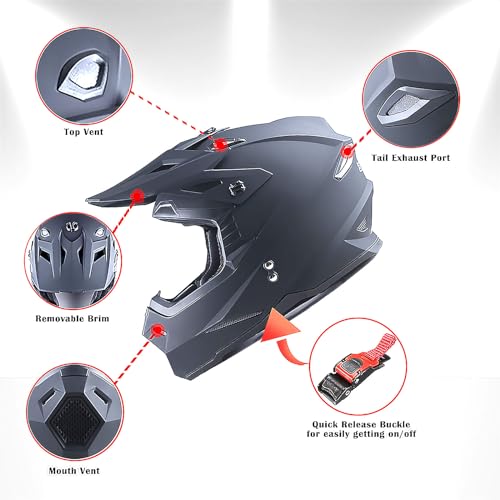 Adult Motocross Helmet Full Face Racing Style Matt Black D9788