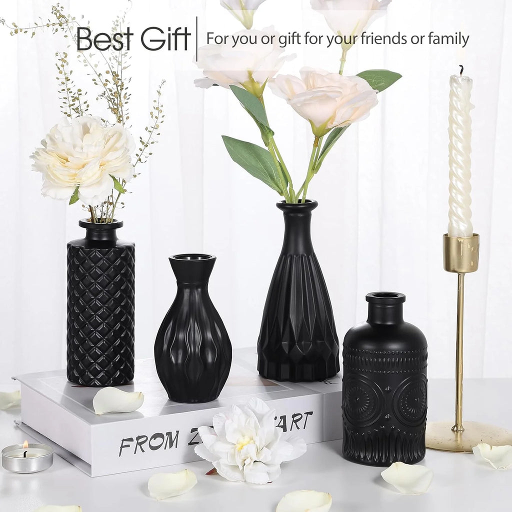 Mini Glass Bud Vases, Rustic Green & Black, Set of 12 R94245