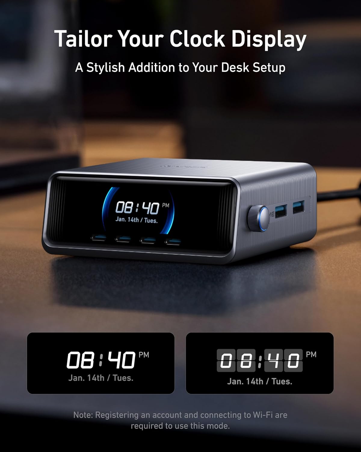 250W USB-C Charger, 6-Port GaN Charging Station with LCD Display L106