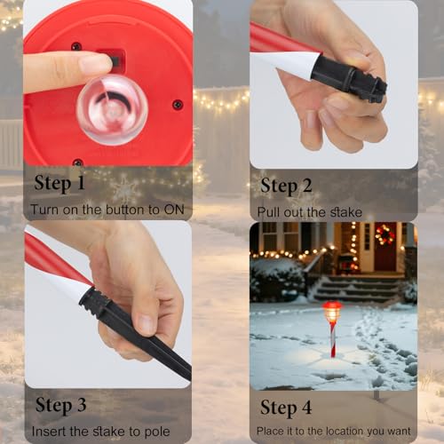6 Pack Solar Pathway Lights Outdoor Christmas Decorations, Waterproof Candy Cane for Yard Walkway Garden Q12961