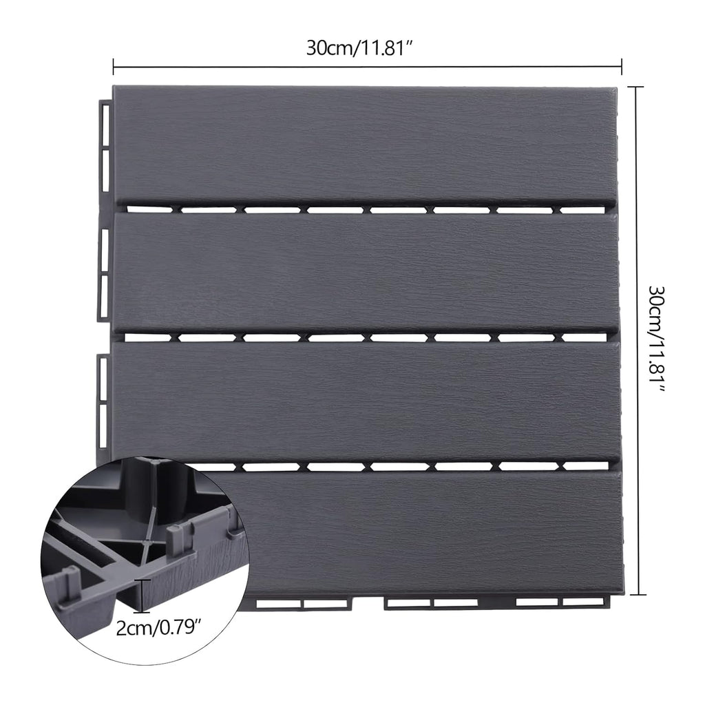 Interlocking Deck Tiles 12" x 12" (30 Pack) for Patio, Outdoor Waterproof Flooring, Dark Gray P75767