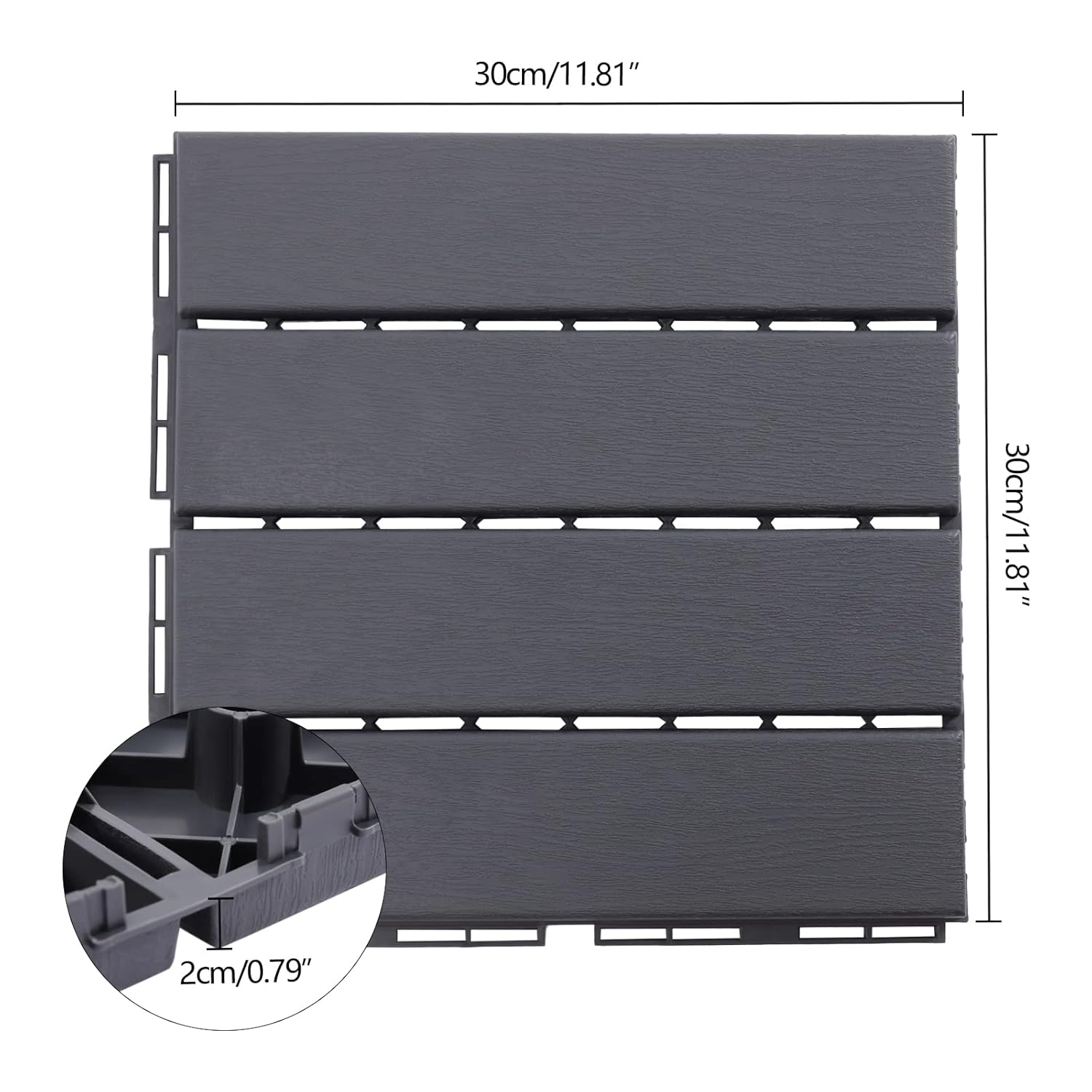 Interlocking Deck Tiles 12" x 12" (30 Pack) for Patio, Outdoor Waterproof Flooring, Dark Gray P75767