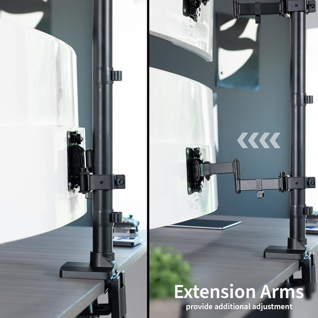 Dual Monitor Desk Mount with Extension Arms for 2 Ultrawide Screens up to 43 inches, 50 lbs Capacity, Black W552