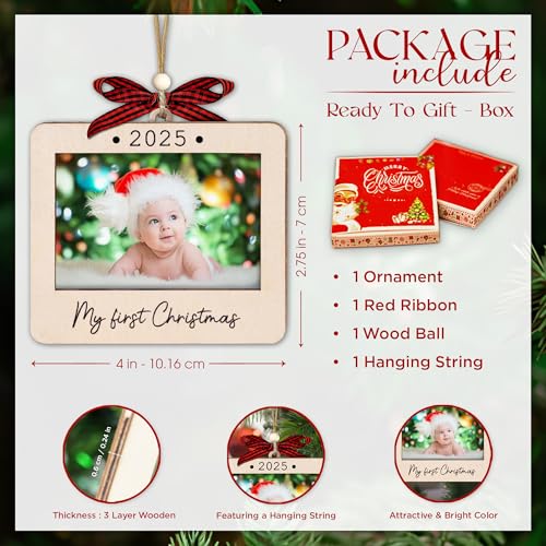 Christmas Ornament Picture Frame - Wooden Landscape Photo Frame for Tree U347