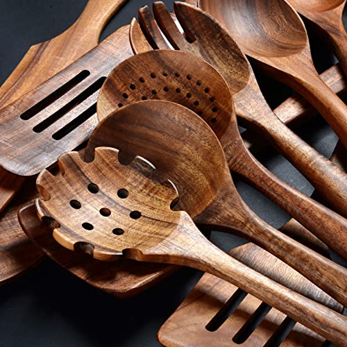 Natural Teak Wooden Spoons for Cooking, 10-Piece Kitchen Utensil Set I607645