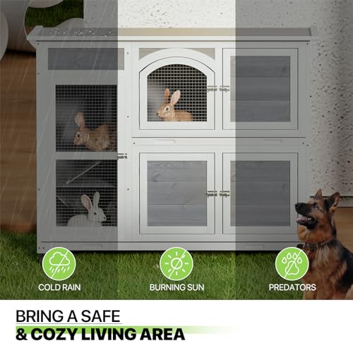 Rabbit Hutch Outdoor 2 Story Bunny Cage with Wheels and Removable Trays F1676