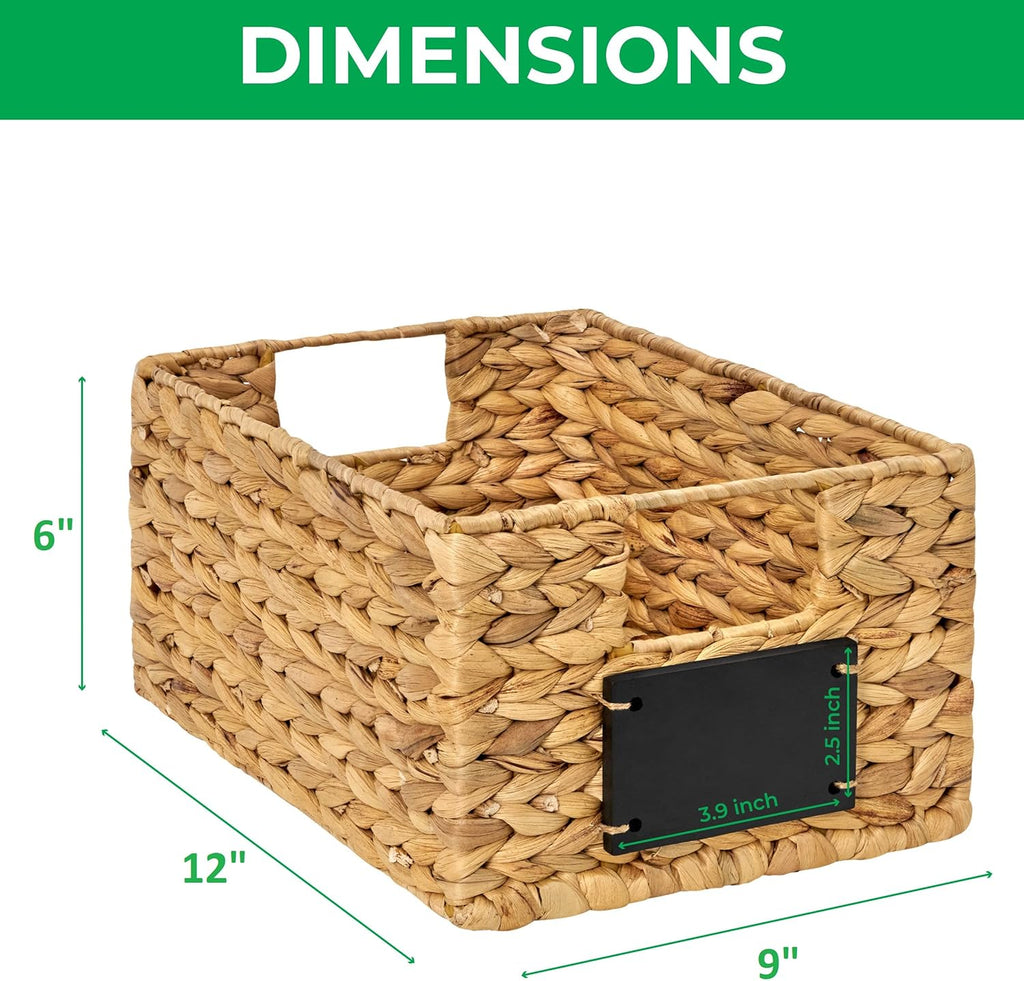 Natural Water Hyacinth Woven Storage Baskets, Rectangular Wicker Basket with Handles, Set of 6 E51316