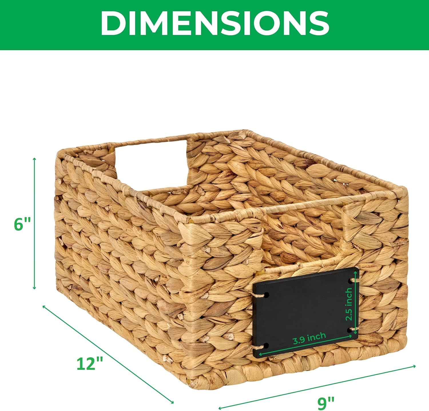 Natural Water Hyacinth Woven Storage Baskets, Rectangular Wicker Basket with Handles, Set of 6 E51316
