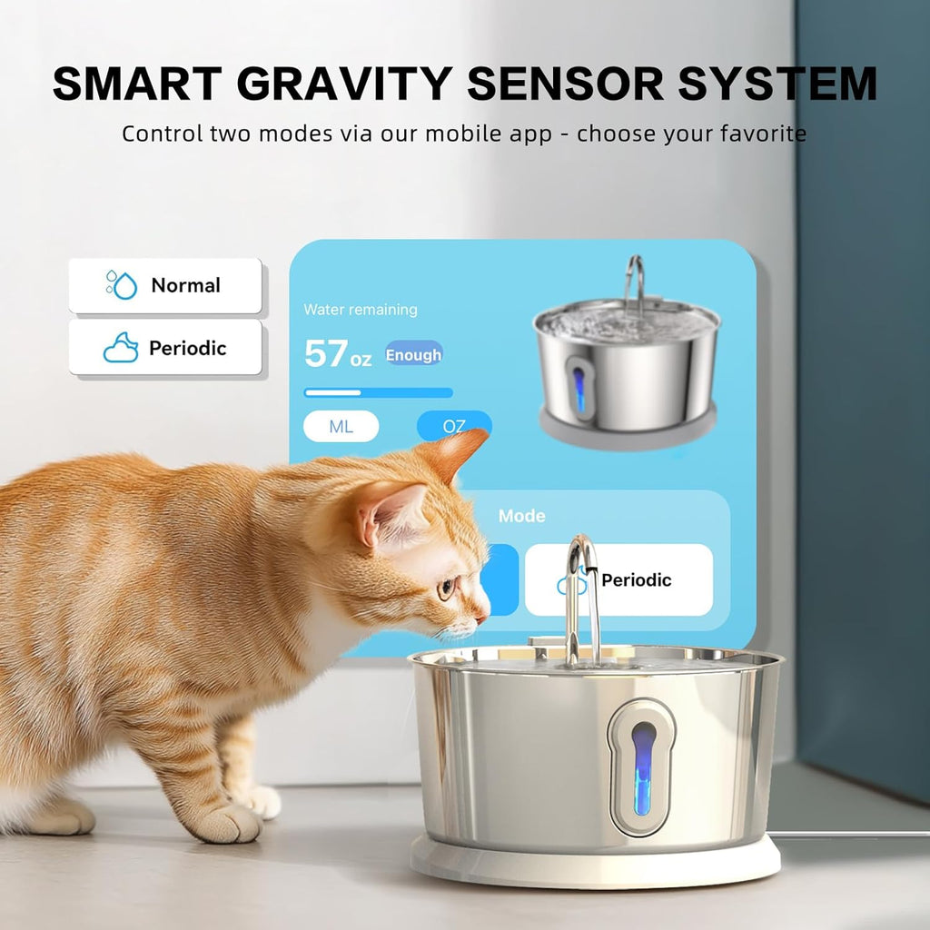 Wireless Cat Water Fountain, 4L Stainless Steel with App Control V97128