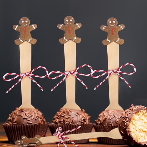 100 Set Christmas Wooden Spoons for Hot Cocoa, Chocolate, and Baking U148