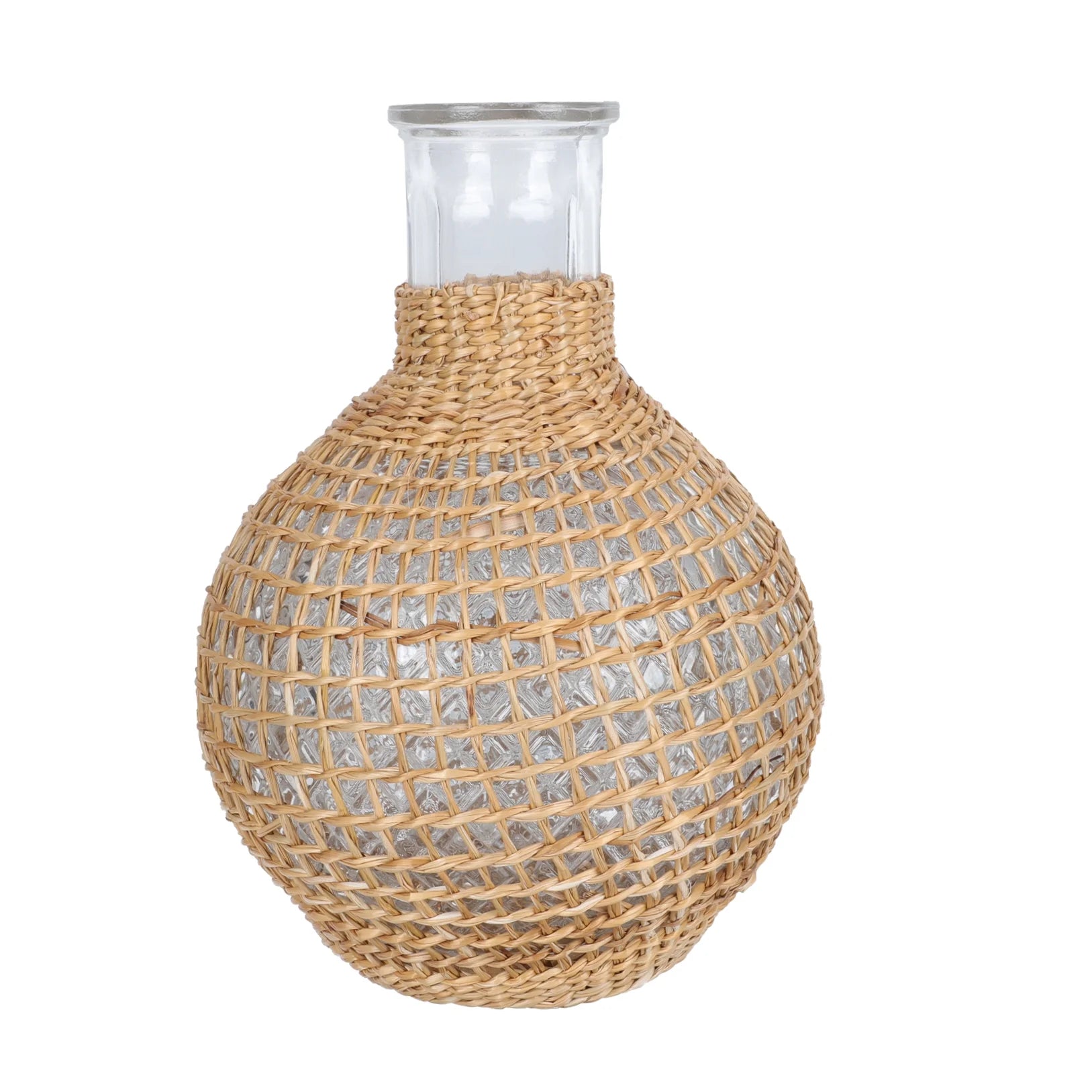 Rattan Glass Vase with Gold Terrarium Jar H3246
