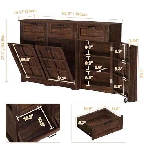 Tilt Out Trash Can Cabinet with Drawers, 20 Gallon, Brown Oak P82902
