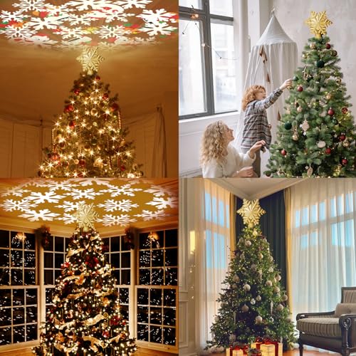 Silver 3D Glitter Christmas Tree Topper with LED Rotating Lights F457326