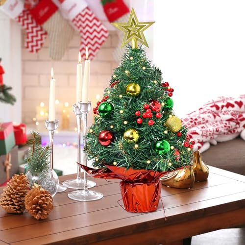 Tabletop Christmas Tree with LED Lights, 22-Inch Pre-Decorated Artificial Tree K796