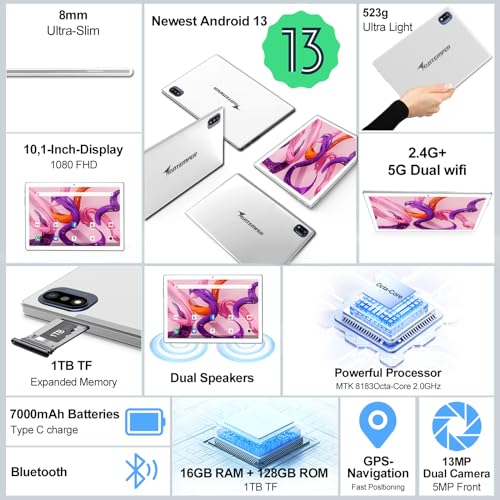 Android Tablet 10.1 Inch, 16GB RAM 128GB ROM, 2 in 1 with Keyboard Mouse Pen H3534