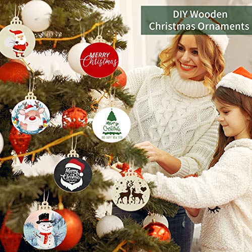 50PCS 4-Inch Wooden Christmas Ornaments, Unfinished Pre-Drilled Wood Slices for DIY Crafts G888