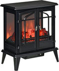 HOMCOM Electric Fireplace Heater, Freestanding Fireplace Stove with Realistic LED Log Flames and Overheating Safety Protection, 1400W, Black