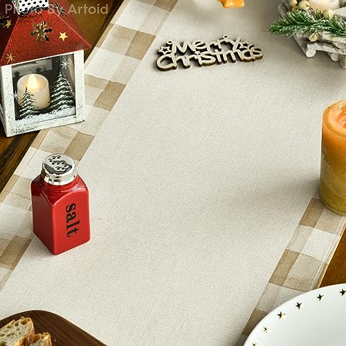 Buffalo Plaid Christmas Trees Table Runner, Winter Holiday Kitchen Dining Decor, 13 x 108 Inch D48516