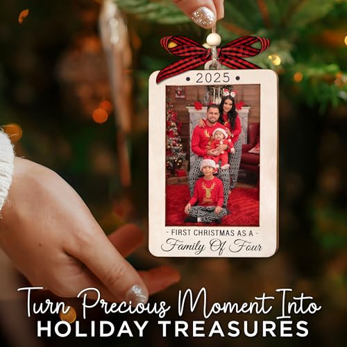 Christmas Ornament Picture Frame - Wooden Landscape Photo Frame for Tree U347