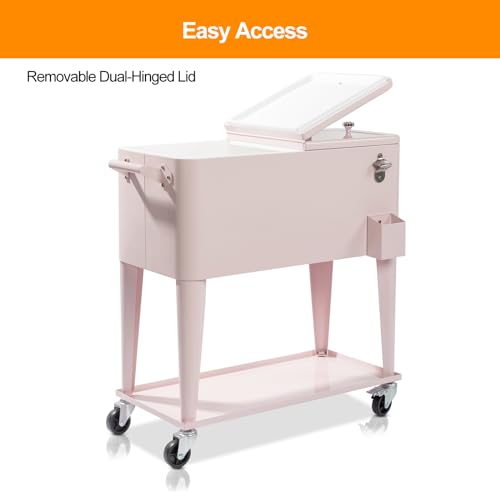 80 Quart Rolling Ice Chest on Wheels, Portable Drink Cooler Cart with Shelf G157