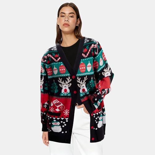 Funny Christmas Cardigan for Women Open Front Knit Coat W4033