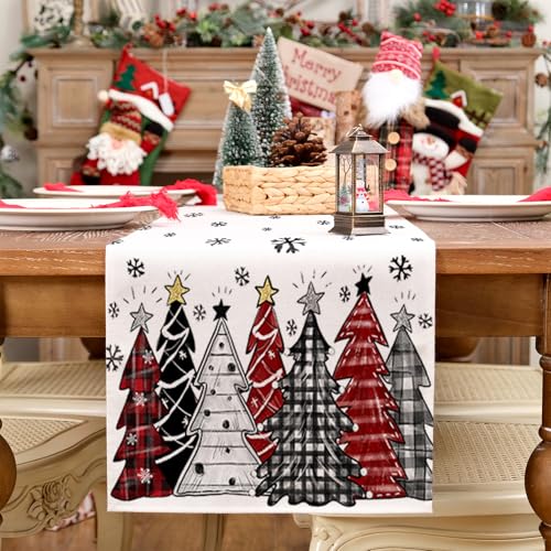 Christmas Table Runner 13x72 Inch, Red Winter Holiday Decor H348