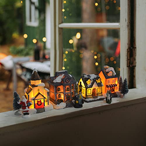 LED Lighted Christmas Village Houses with Figurines E482