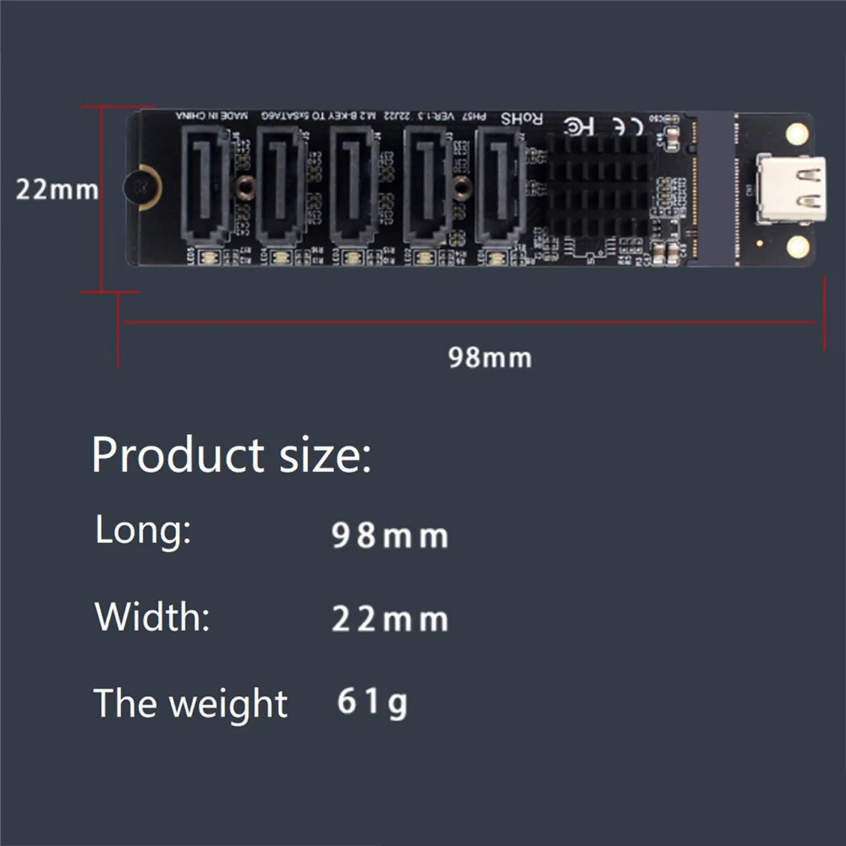 USB-C to SATA 5-Port Adapter Card for SSD HDD Expansion X5945