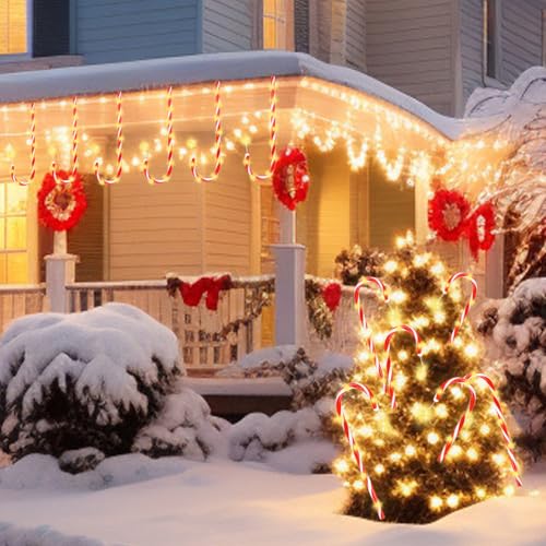 Candy Cane Solar Pathway Lights, 21" Outdoor Christmas Yard Decor B3638