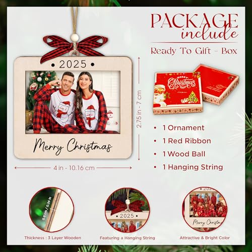 Christmas Ornament Picture Frame - Wooden Landscape Photo Frame for Tree U347