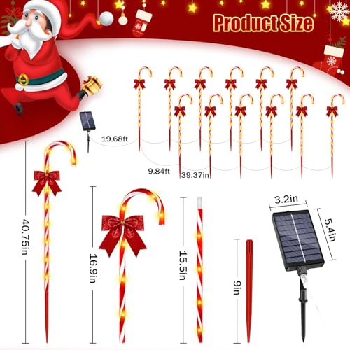 Solar Candy Cane Pathway Lights, 24PCS 240LED Outdoor Christmas Decorations with Remote T5735