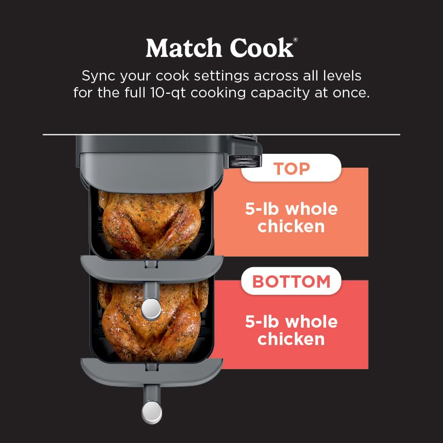 Air Fryer, 8 QT DoubleStack 2-Basket, Space Saving Design, 6-in-1, Roast & Bake, Dishwasher Safe Parts, Black N43591