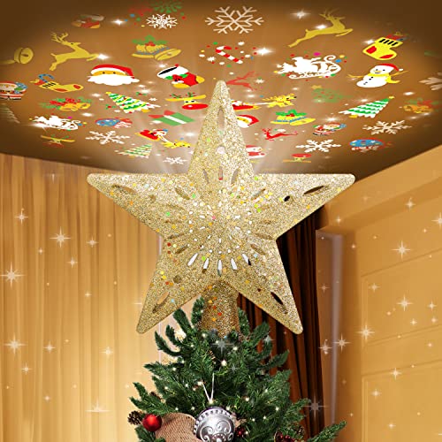 Snowflake Christmas Tree Topper LED Rotating with Projection Slides S187630