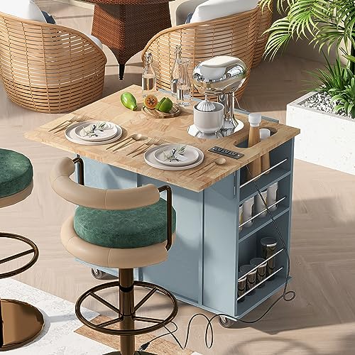 Wood Kitchen Island Cart with Locking Wheels and Wine Rack B2528