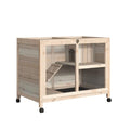 Wooden Rabbit Hutch - Bunny House and Guinea Pig Cage - Rabbit House with Tray and Wheels - Rabbit Cage with Ramp - Openable Roof with Easy-Open Latch - Pet House for Small Animals - Blue & White