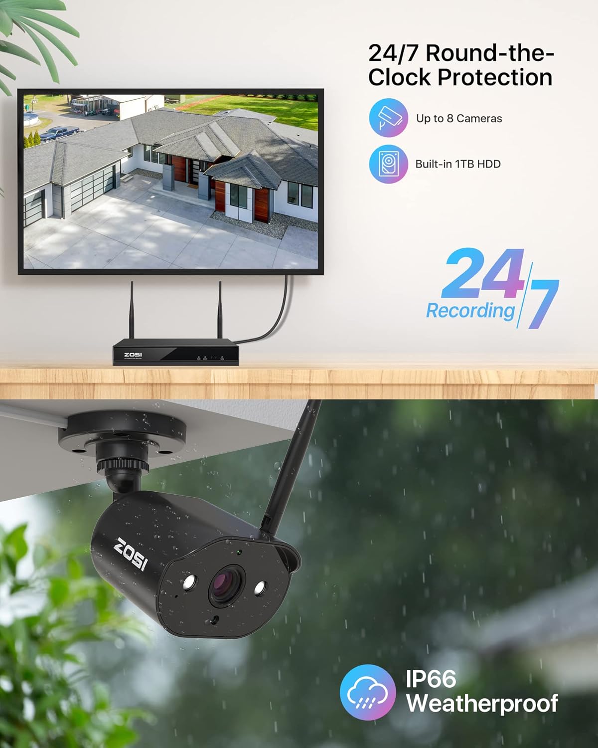 8 Channel 2K Wireless Security Camera System Outdoor Indoor, 4 x 3MP WiFi IP Camera with Color Night Vision, 1TB HDD F73713